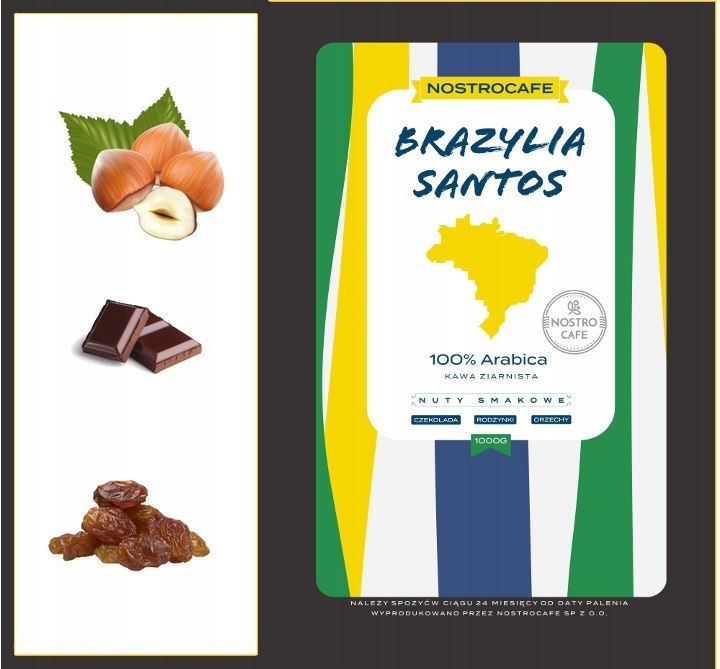 Kawa Ziarnista 1KG BRAZYLIA SANTOS - Świeżo Palona Kawa Ziarnista 1KG BRAZYLIA SANTOS - Świeżo Palona