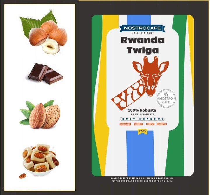 Kawa Ziarnista 2KG Rwanda Twiga - 100% ROBUSTA