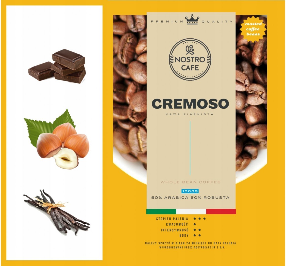 Kawa Ziarnista CREMOSO,NERO 2KG - Świeżo Palona Kawa Ziarnista CREMOSO,NERO 2KG - Świeżo Palona